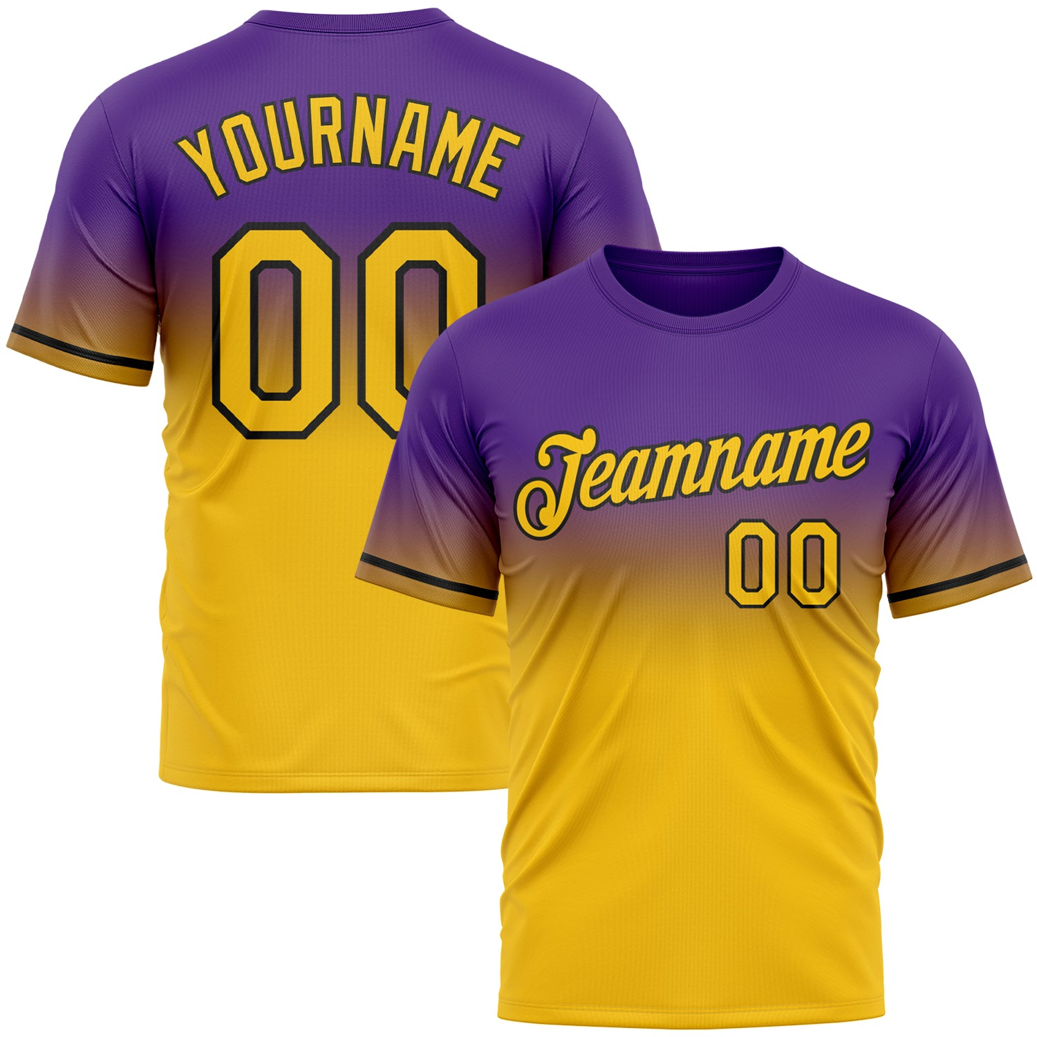 Custom Purple Yellow-Black Fade Fashion Performance T-Shirt