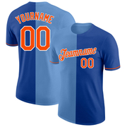 Custom Royal Orange-Light Blue Split Fashion Performance T-Shirt