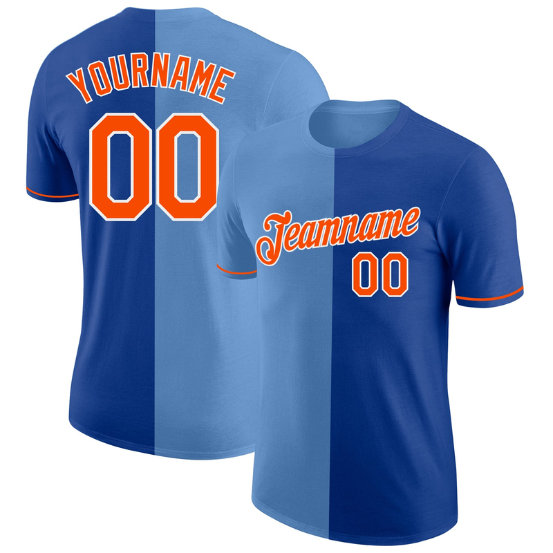 Custom Royal Orange-Light Blue Split Fashion Performance T-Shirt