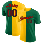 Custom Kelly Green Black Yellow-Red Split Fashion Performance T-Shirt
