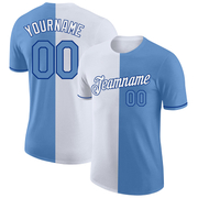 Custom Light Blue White-Royal Split Fashion Performance T-Shirt