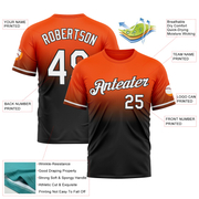 Custom Orange White-Black Fade Fashion Performance T-Shirt