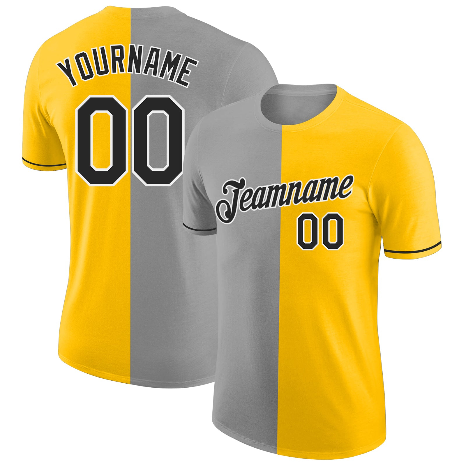Custom Yellow Black-Gray Split Fashion Performance T-Shirt