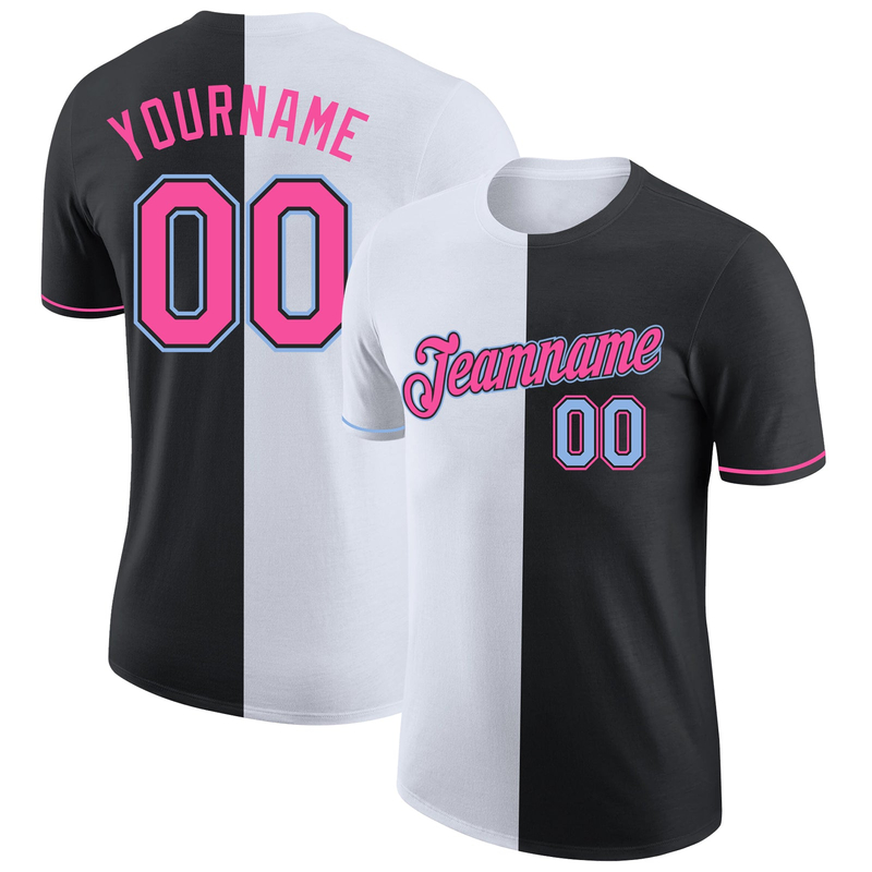 Custom Black Pink-Light Blue Split Fashion Performance T-Shirt