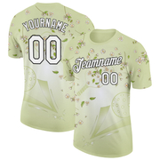 Custom Green White-Black 3D Pickleball Paddles Balls Floral Performance T-Shirt
