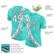 Custom Green White-Black 3D Pickleball Paddles Balls Floral Performance T-Shirt