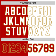 Custom Red White-Old Gold Split Fashion Performance T-Shirt