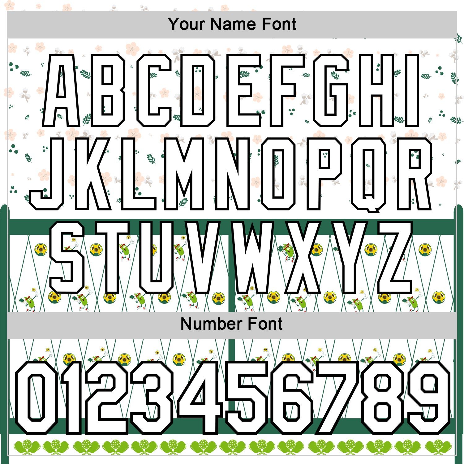 Custom Green White-Black 3D Pickleball Paddles Balls Floral Performance T-Shirt