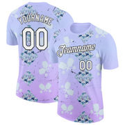 Custom Purple White-Black 3D Pickleball Paddles Balls Floral Performance T-Shirt
