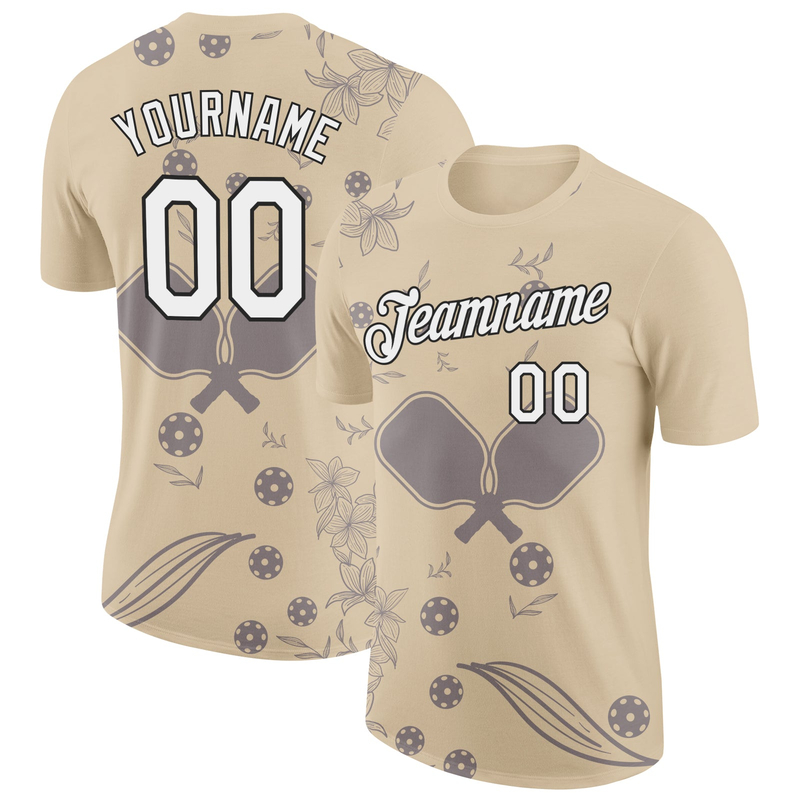 Custom City Cream White-Black 3D Pickleball Paddles Balls Floral Performance T-Shirt