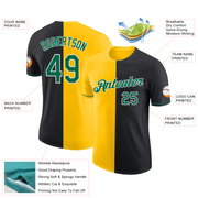 Custom Black Kelly Green-Yellow Split Fashion Performance T-Shirt
