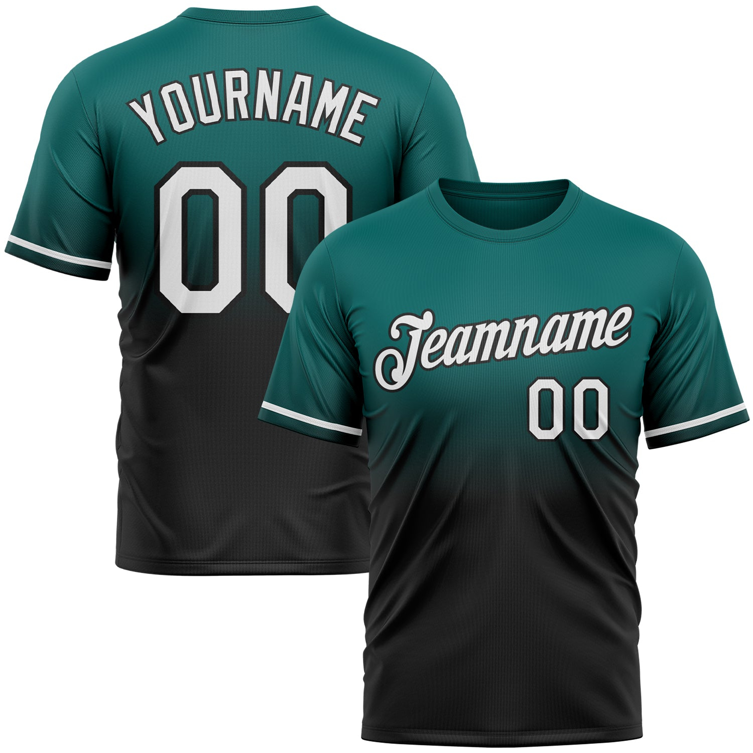 Custom Teal White-Black Fade Fashion Performance T-Shirt