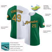 Custom Kelly Green Old Gold-Black Split Fashion Performance T-Shirt