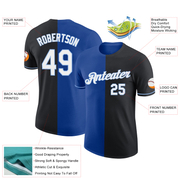 Custom Black Royal-Light Blue Split Fashion Performance T-Shirt