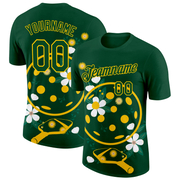 Custom Green Yellow 3D Pickleball Paddles Balls Floral Performance T-Shirt