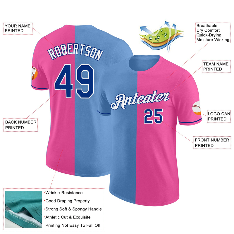 Custom Pink Royal-Light Blue Split Fashion Performance T-Shirt
