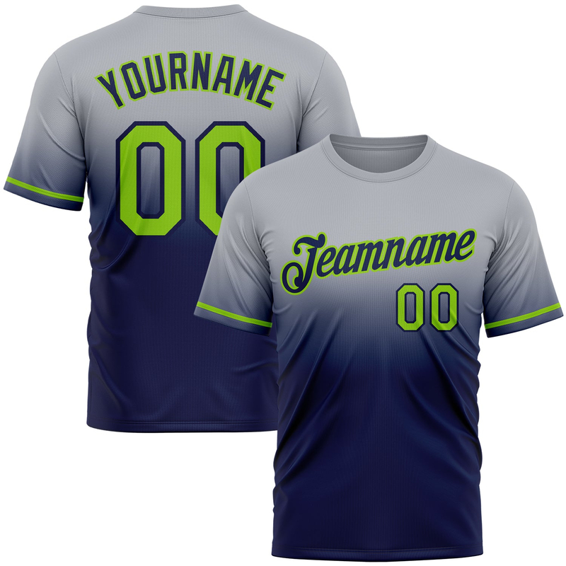 Custom Gray Neon Green-Navy Fade Fashion Performance T-Shirt