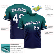 Custom Teal White-Navy Fade Fashion Performance T-Shirt