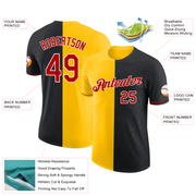 Custom Black Red-Yellow Split Fashion Performance T-Shirt