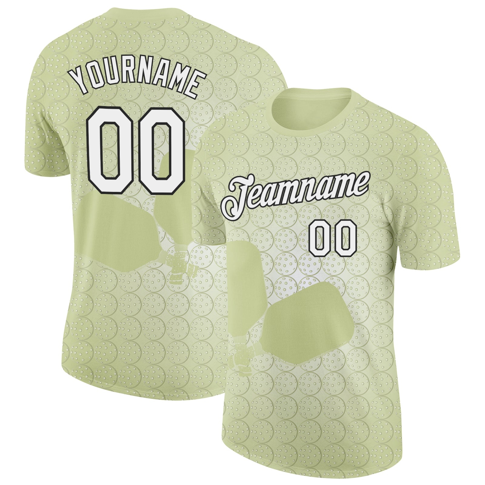 Custom Green White-Black 3D Pickleball Paddles Balls Performance T-Shirt