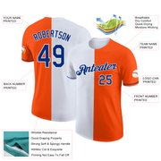 Custom Orange Royal-White Split Fashion Performance T-Shirt