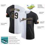 Custom Black White-Vegas Gold Split Fashion Performance T-Shirt