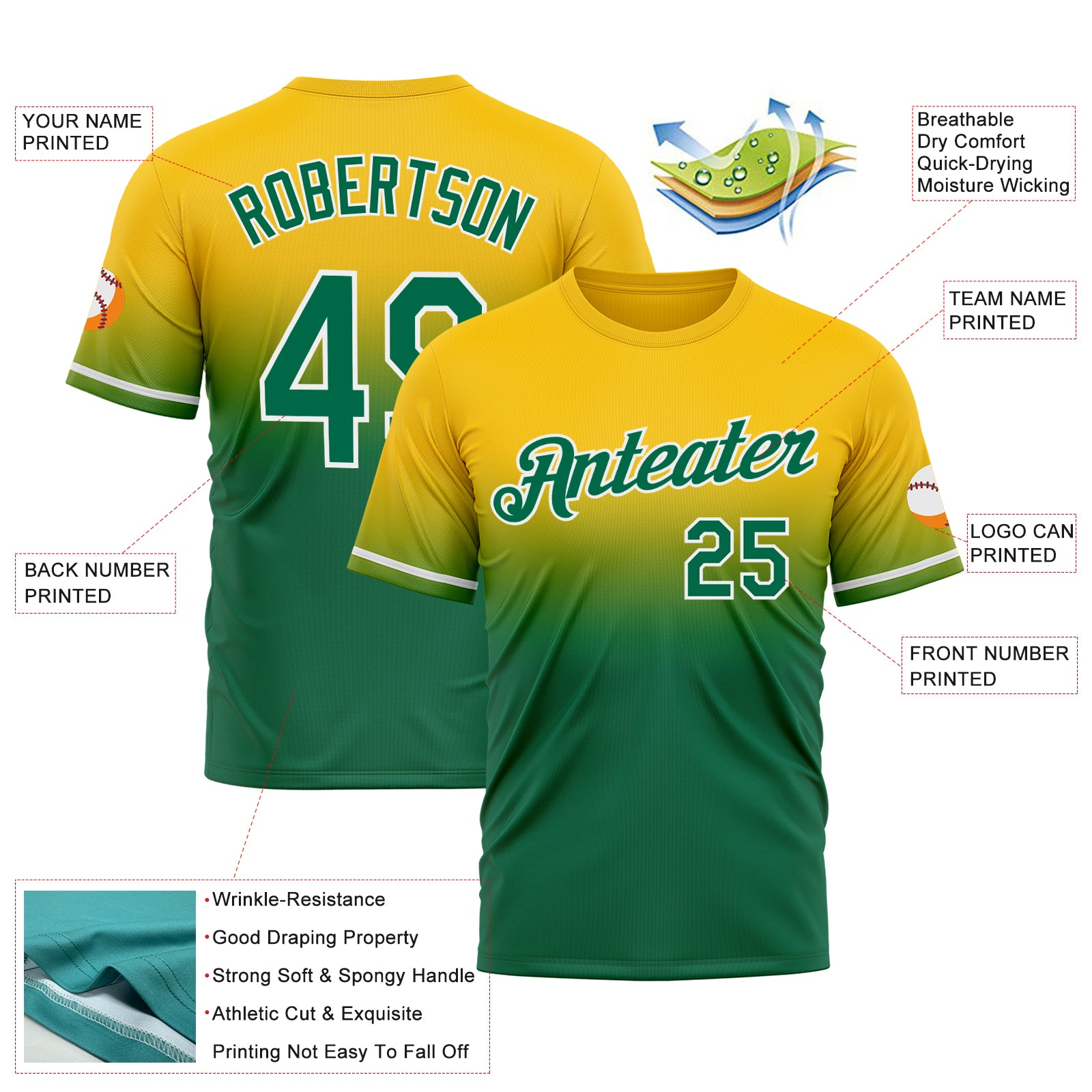 Custom Yellow Kelly Green-White Fade Fashion Performance T-Shirt