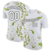 Custom White Black 3D Pickleball Paddles Balls Floral Performance T-Shirt