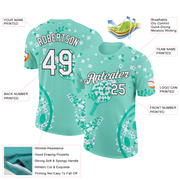 Custom Green White-Black 3D Pickleball Paddles Balls Floral Performance T-Shirt