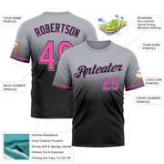 Custom Gray Pink Black-Light Blue Fade Fashion Performance T-Shirt