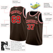 Custom Brown Red-White Authentic Basketball Jersey