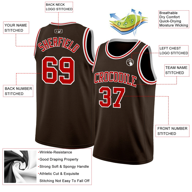 Custom Brown Red-White Authentic Basketball Jersey