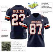Custom Navy White-Orange Authentic Football Jersey