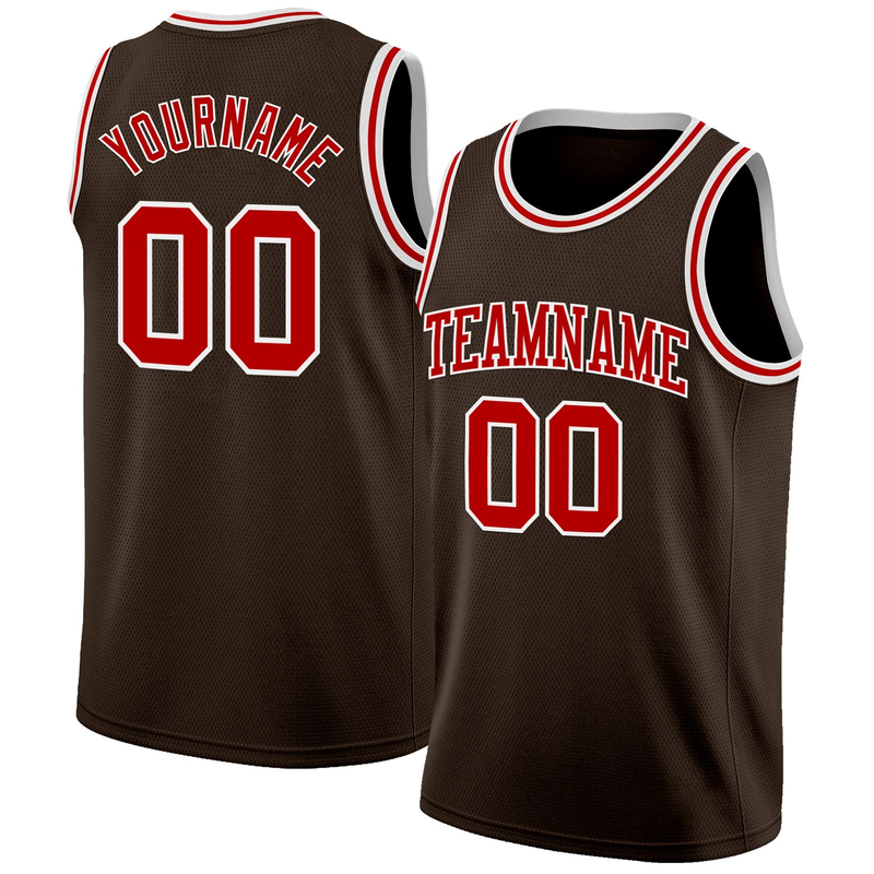 Custom Brown Red-White Authentic Basketball Jersey