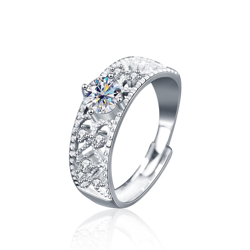Mossan diamond 925 silver opening adjustable ring for ladies