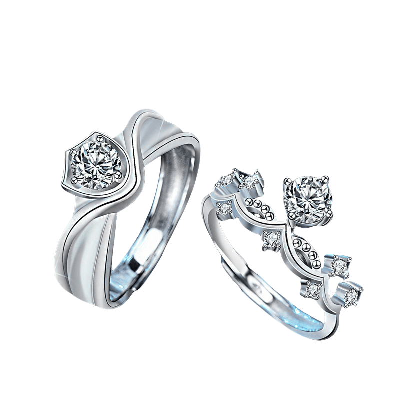Princess and Knight Couple's Ring | Moissan Diamond S925 Sterling Silver Ring | Open Wedding Ring Jewelry