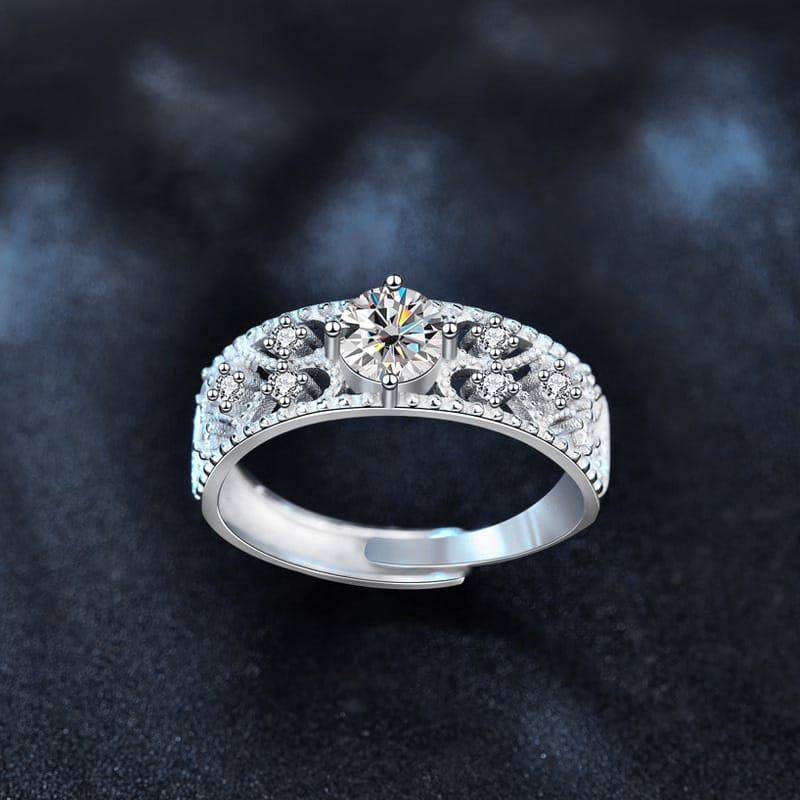 Mossan diamond 925 silver opening adjustable ring for ladies