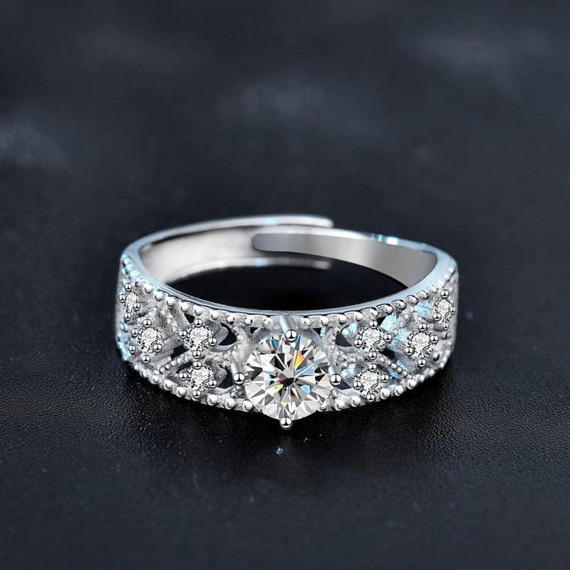 Mossan diamond 925 silver opening adjustable ring for ladies