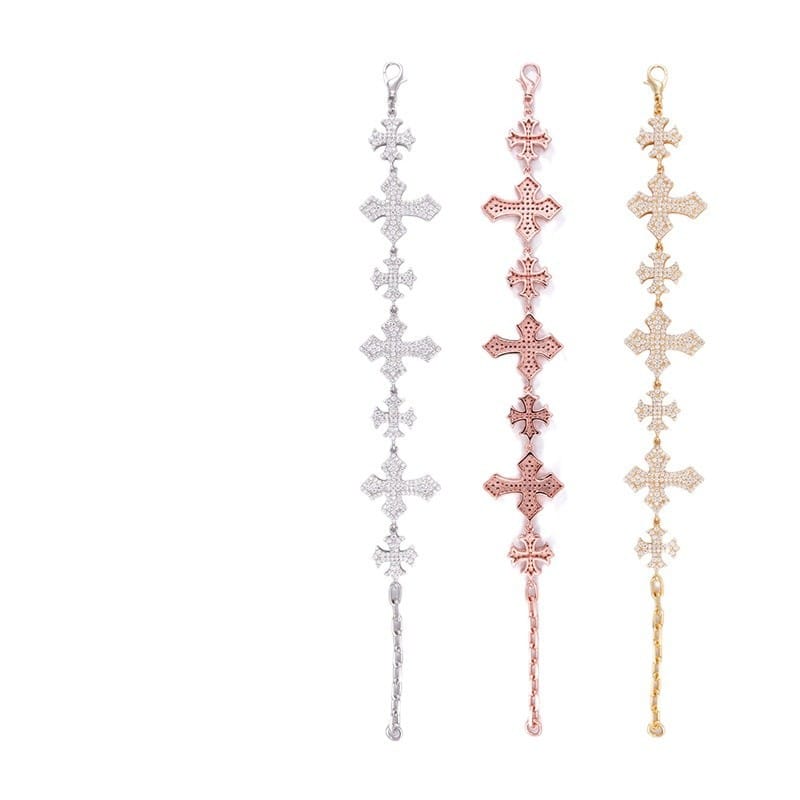 "Galaxy Emblem" S925 Silver Cross Bracelet | D Color VVS Moissanite Geometric Cut Neutral Minimalist Stacked Jewelry