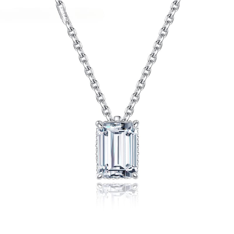 LuckluckStone Custom Iced VVS1 1ct Square-Cut Moissanite Quadruple-Prong Solitaire Pendant with Micro-Set Zirconia Collarbone Necklace