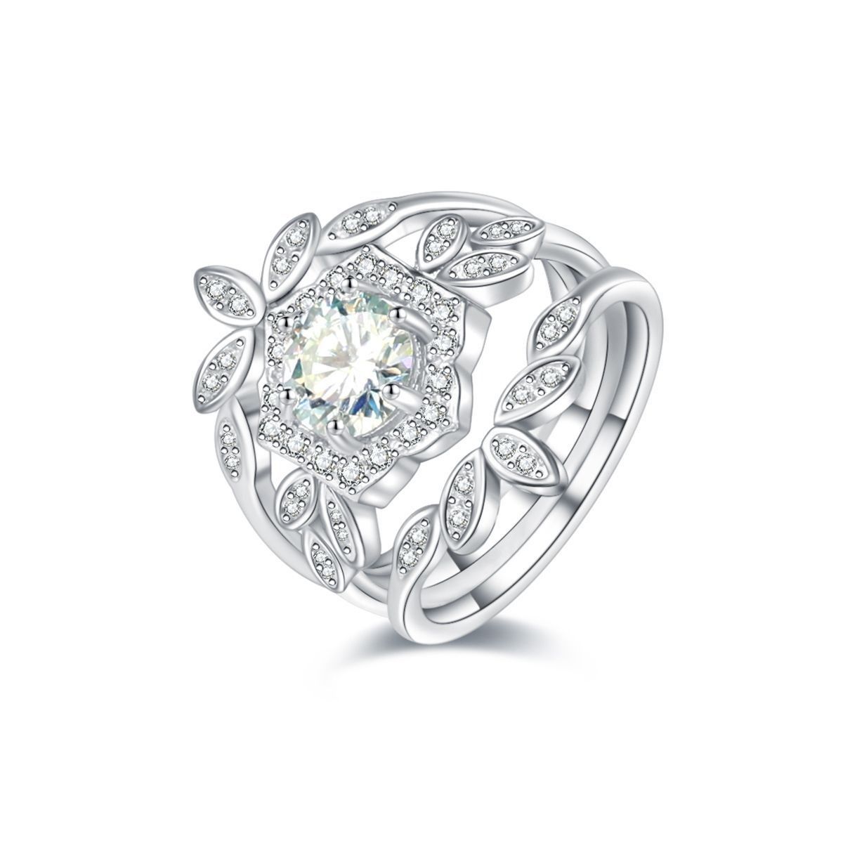 Sterling silver ring D color Mosan diamond 1 carat fold lace fashion ring for women
