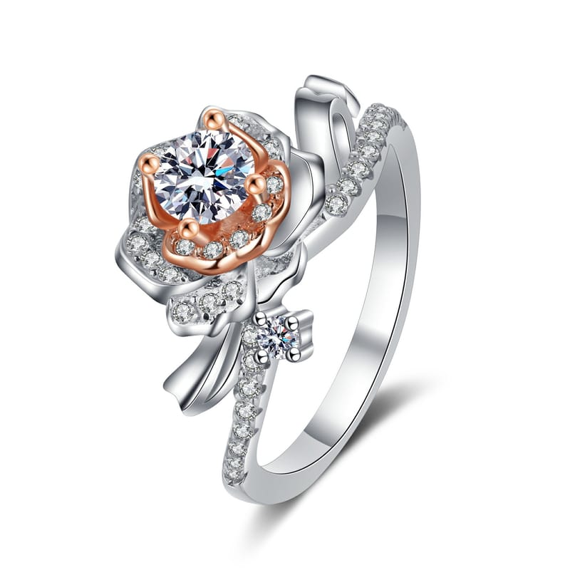 Sterling silver rose rose gold moissanite ring