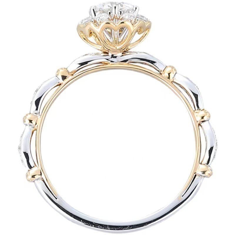 Sterling silver Moissanite blooming rose hand flower diamond ring six-prong engagement ring