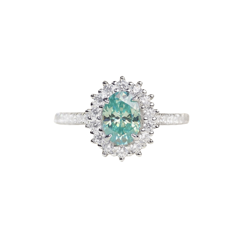 Moissanite 1 carat classic Pigeon egg ring Paraiba colored Moissanite ring