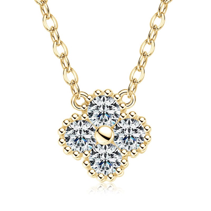 &ldquo;Celtic Totem&rdquo; D color four-leaf clover collarbone chain | S925 Silver Plated 18K Gold Moissanite Pendant With GRA Fire Color Certification
