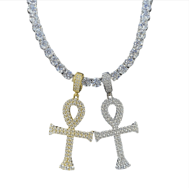Hip hop stone Mosan cross pendant necklace