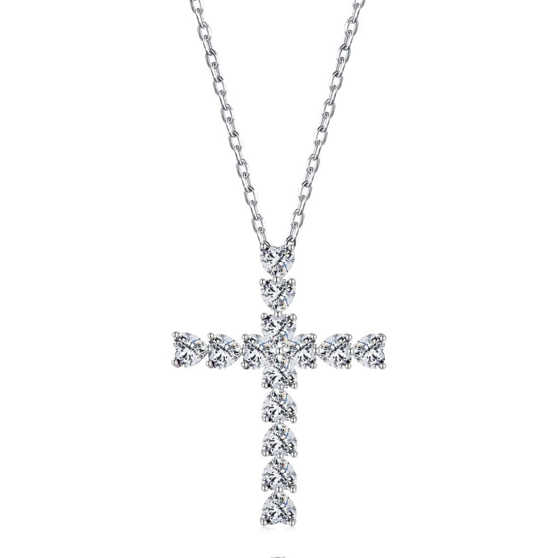 Heart Pattern Moissanite Cross Necklace: Chic and Sparkling for Women