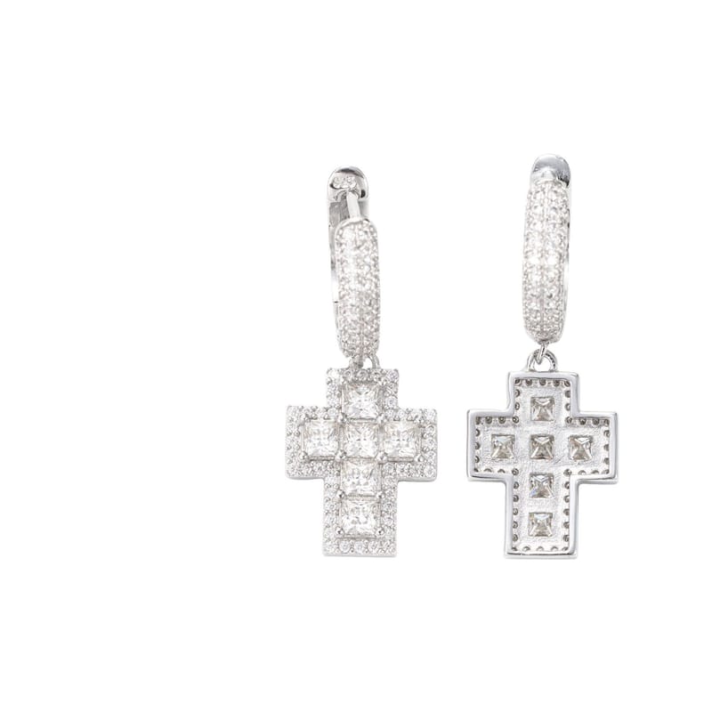 Hip-Hop Inspired 925 Silver Cross Earrings with D-Color Moissanite: Unisex Couple's Earrings