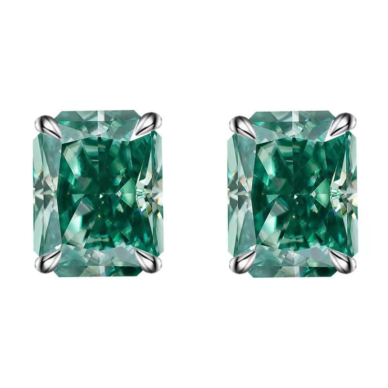 New Arrival: Green Moissanite Earrings with Blue-Green Radiant Cut, VVS1, 925 Silver