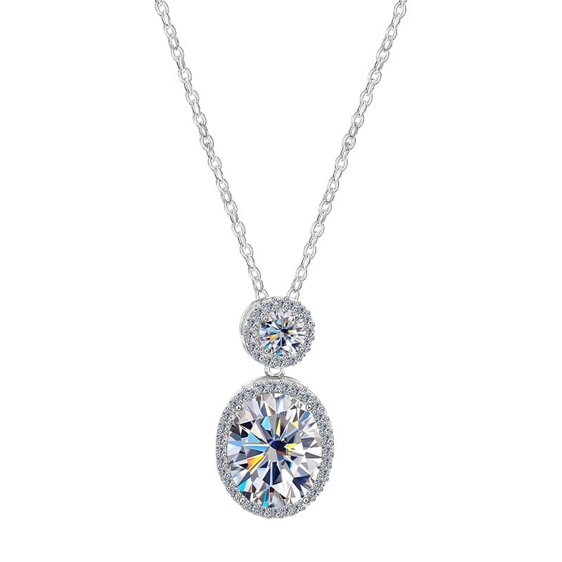 Trendy Double Circle Pendant Necklace with Micro-Pav&eacute; Moissanite